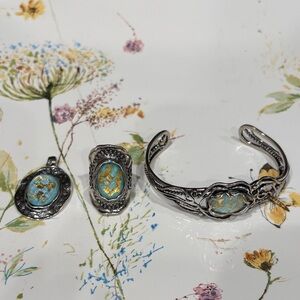 Or Paz Sterling Silver, Turquoise & 18 kt Gold Foil Triplet Set NEW!
